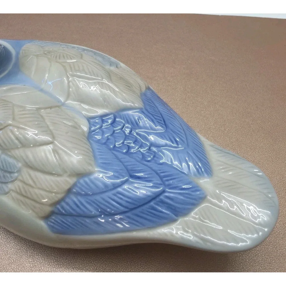 Rare Vintage Glazed Ceramic Blue & White Duck Waterfowl Figurine